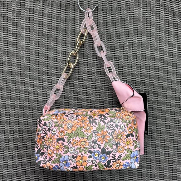 Knotted Shoulder Bag Pink Starlight Floral Design & Chain Strap By No Boundaries - Picture 1 of 9